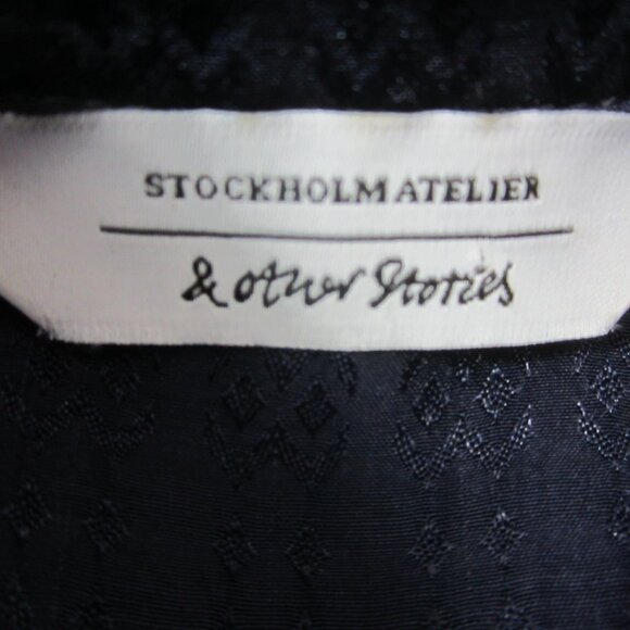 Stockholm Atelier & Other Stories Women 10 Navy Blue Cap Sleeve Gathered Dress - Picture 9 of 12